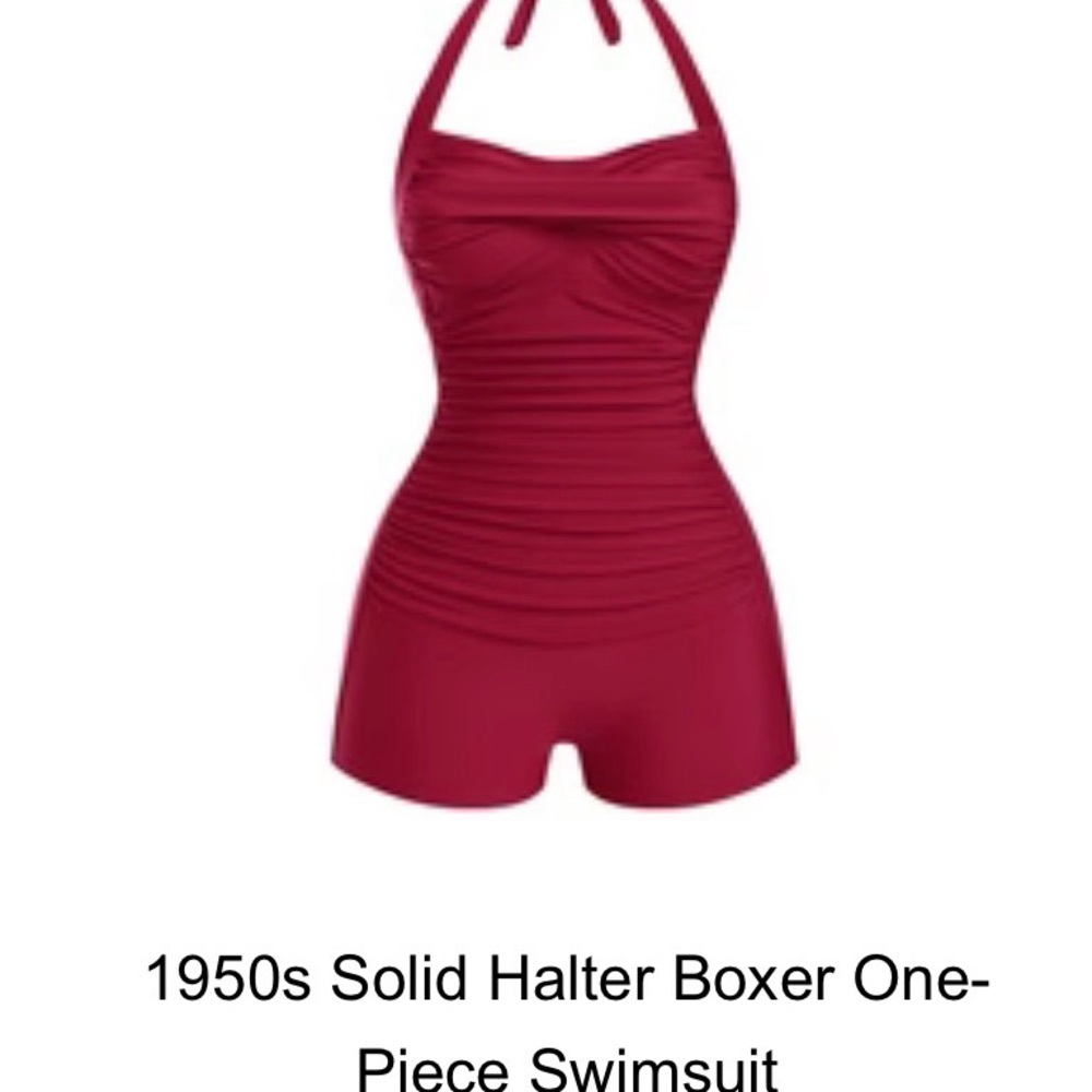 Vintage Halter One-Piece Swimsuit - Red